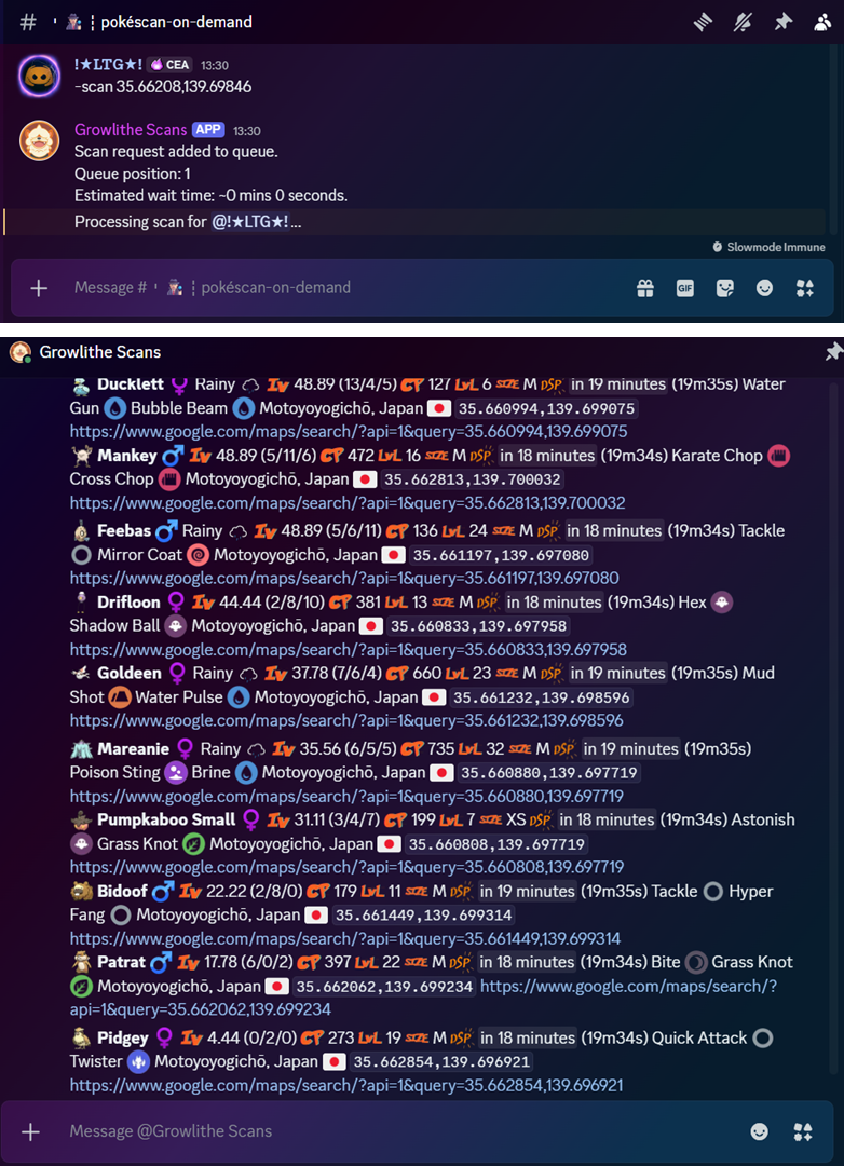 CEA Scan-On-Demand Discord bot processing live coordinate scan requests